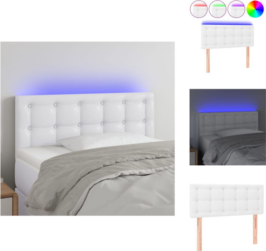 vidaXL LED Kopfteil Weiß 100x5x78/88 cm Kunstleder - Kopf- & Fußenden