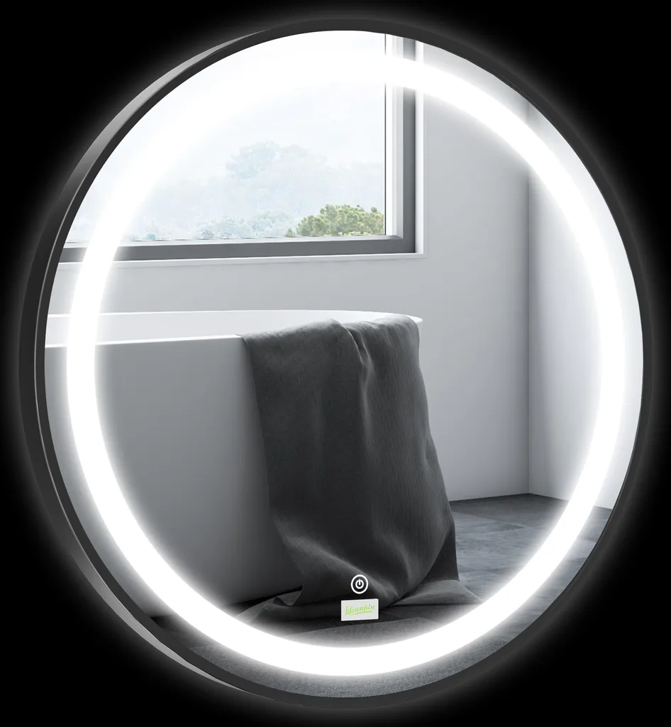 Specchio Bagno LED Kleankin Ø60cm: Eleganza Nera e Luce 3 Colori