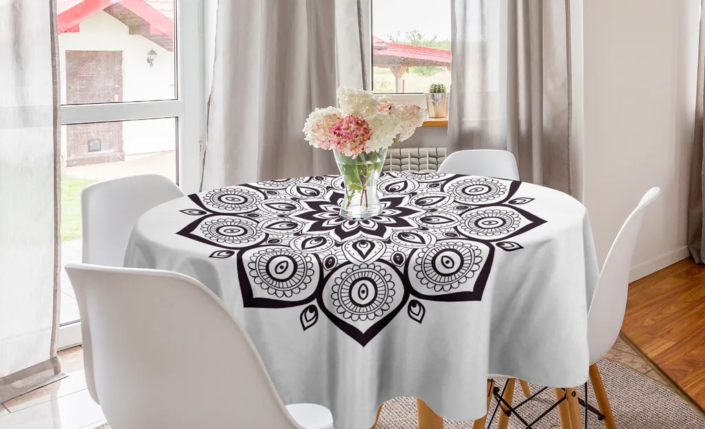 Offerta Tovaglia Rotonda 150 cm ABAKUHAUS Mandala Grigio Antracite
