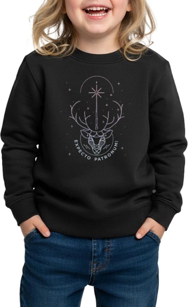 Spreadshirt Harry Potter Hirsch Expecto Patronum Kinder/Teenager Premium Pullover, 146/152 (10 Jahre), Schwarz