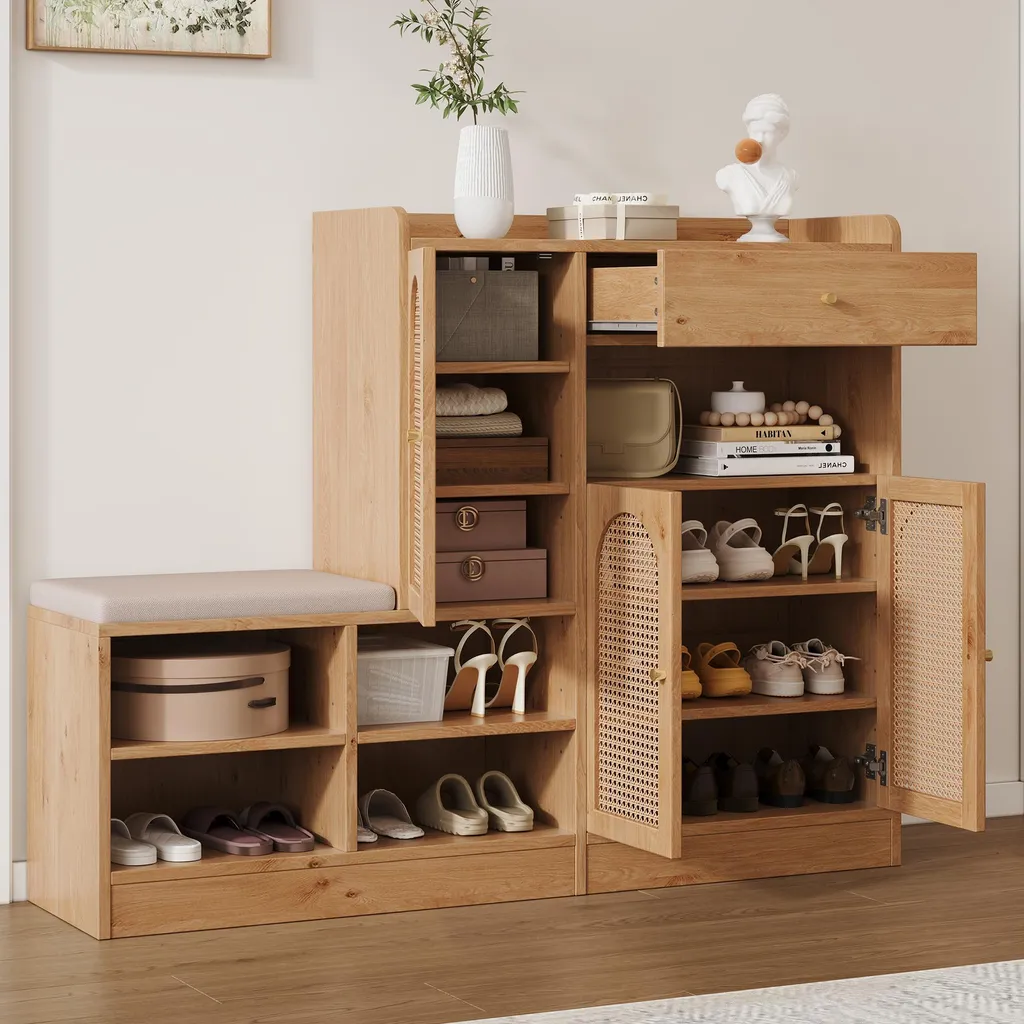 Vestiaire d'Entrée Complet avec Rangement Chaussures et Banc de Siège