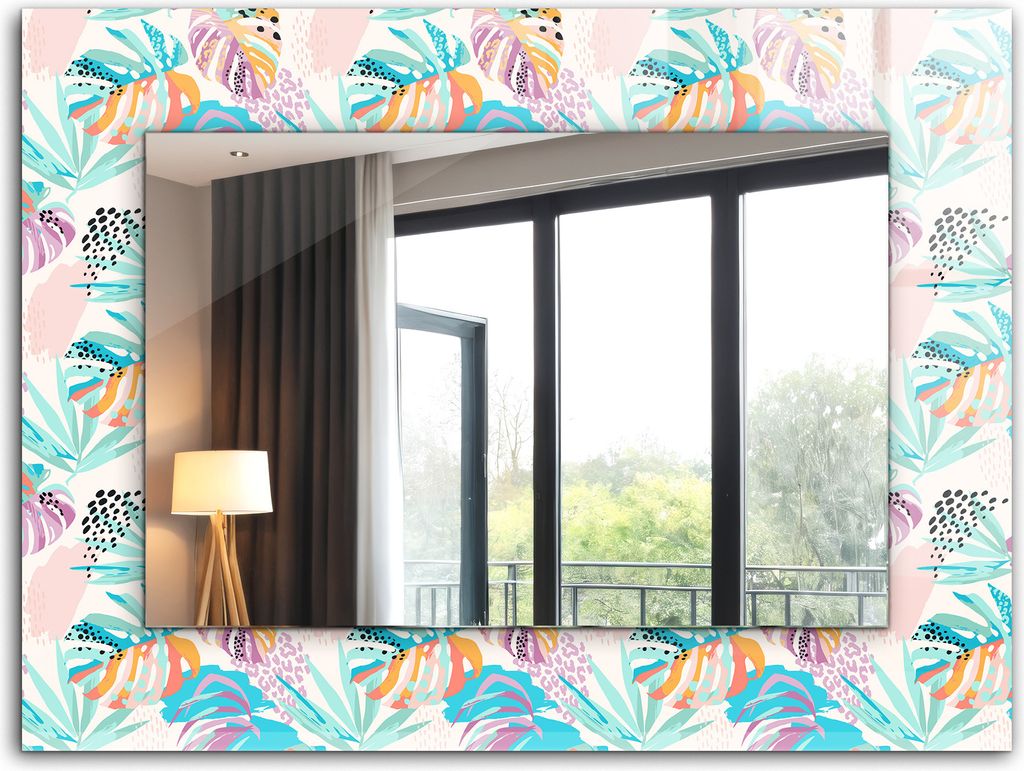 Dekorativer Wandspiegel - Bedruckter Spiegel - Motiv - 80x60 cm - Bunte Tropische Blätter