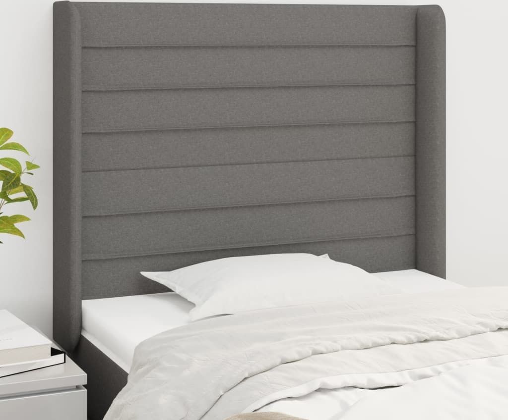 The Living Store Kopfteil mit Ohren Dunkelgrau 103x16x118/128 cm Stoff