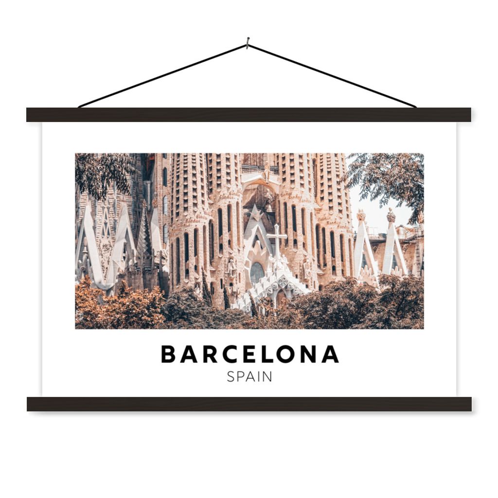 MuchoWow Textilposter Spanien - Barcelona - Architektur 90x60 cm mit schwarzem Rahmen - Aufhängungssatz