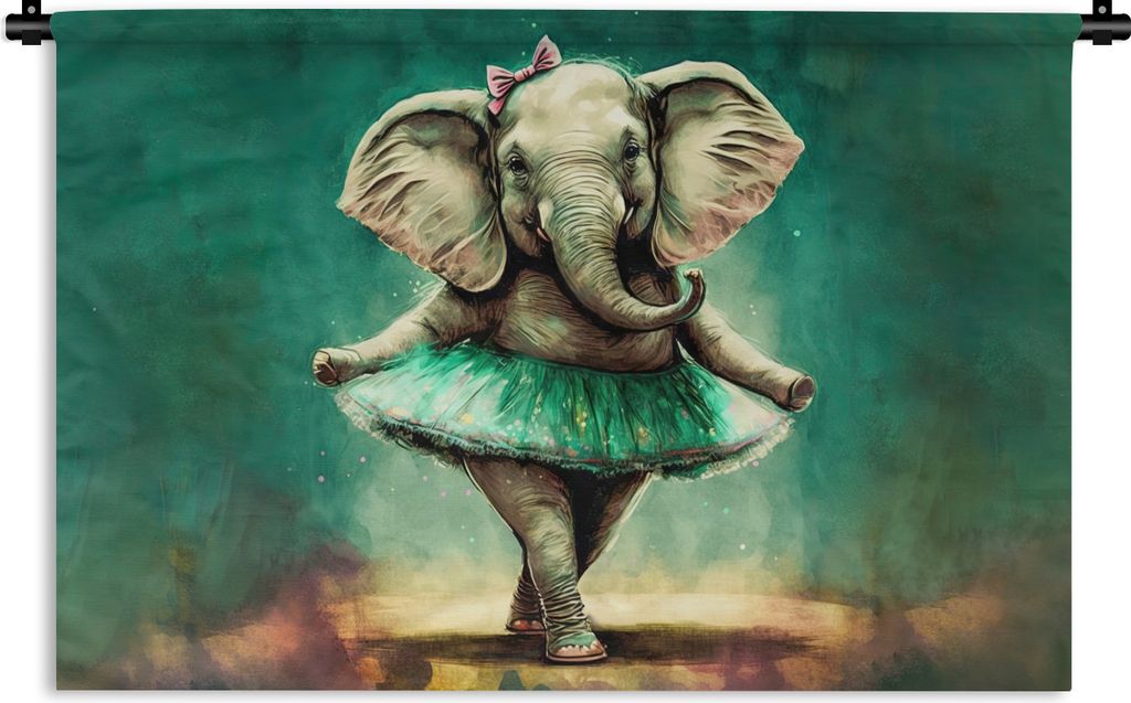 MuchoWow Wandteppich Wandbehang Elefant - Ballerina - Farbe - Bogen - Porträt - Kinder 150x100 cm Tapisserie Dekoration Wandtuch - Waschbar - Ta...