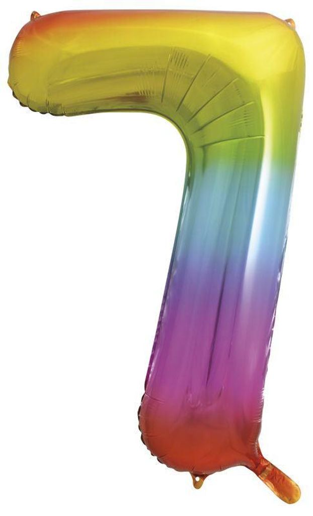 Folienballon Zahl 7 Regenbogenfarben 86cm