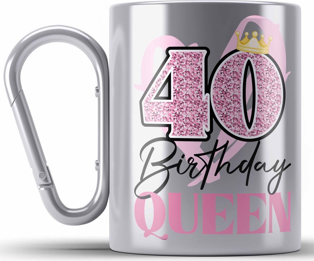 Trendation - 40. Geburtstag Edelstahl Tasse Karabiner Frau Geschenk 40er Geschenkidee 40 Mutter Frauen Lustig Geschenke (Silber)