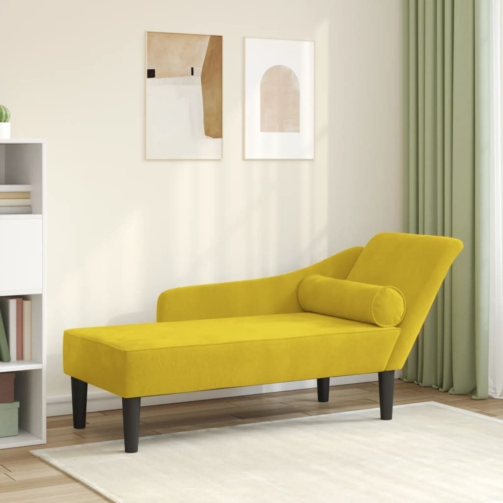 "Spring Sale"Chaiselongue mit Kissen Gelb Samt - 141x55,5x66,5cm NEU318758 - Recamieren