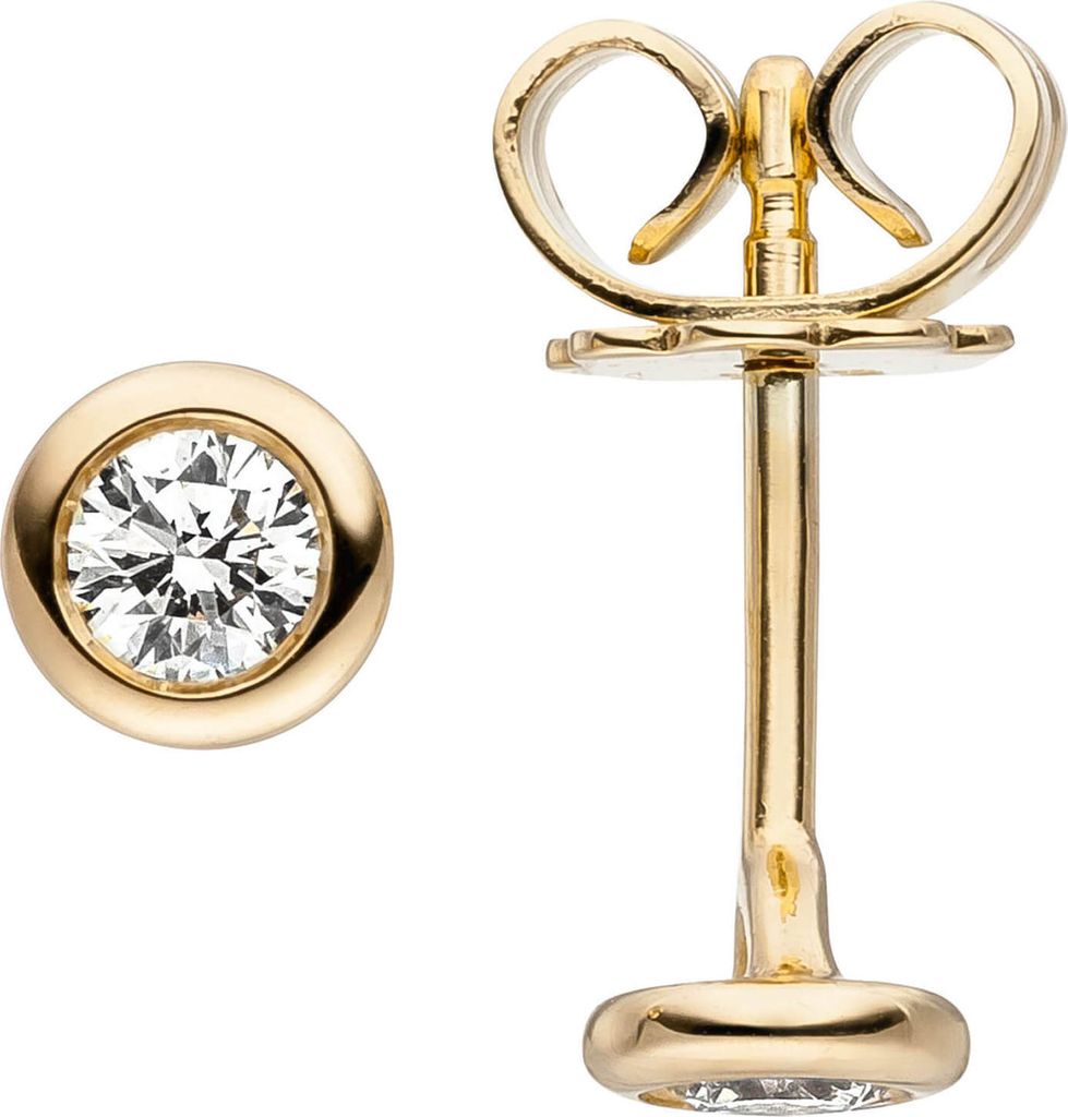 Paar Ohrstecker Ohrringe Solitär mit 2 Diamanten Brillanten 585 Gold Gelbgold