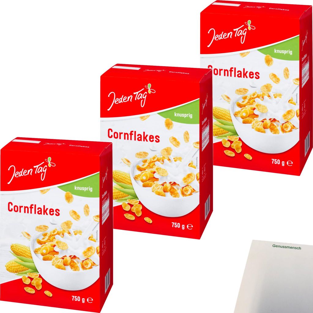 Jeden Tag Cornflakes 3er Pack (3x750g Packung) + usy Block