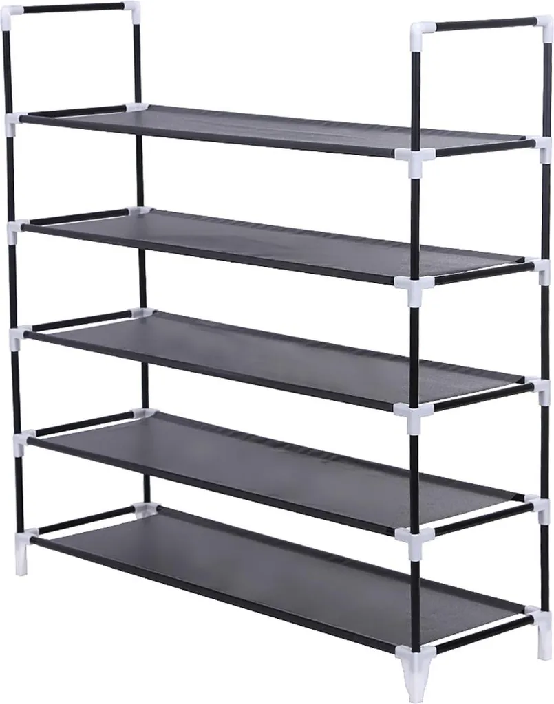 Étagère à chaussures noire avec 5 niveaux en tissu résistant 100cm