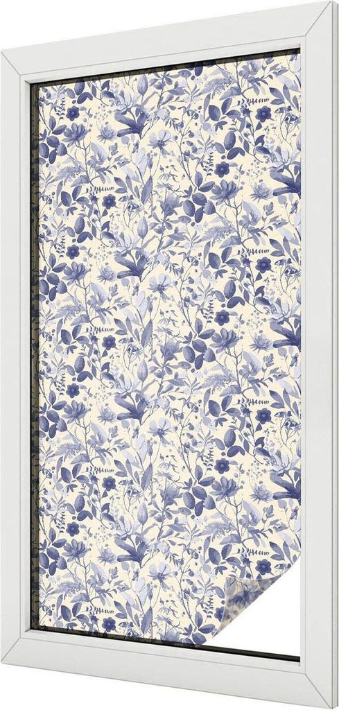 Buntglas Fensterfolie – 100x100 cm – Stained-Glass Design – blickdichte dekorative Sichtschutzfolie – selbstklebend, UV-Schutz – Blumensy...