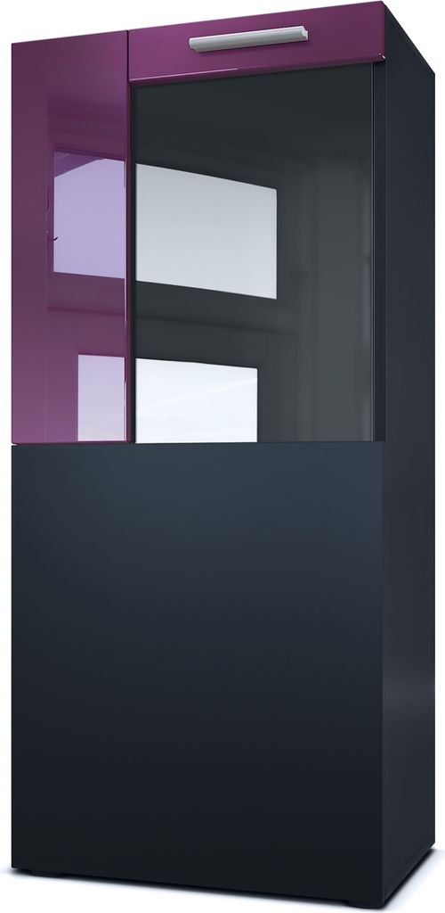 Vladon Stand-/Hänge Vitrine Movie, Schwarz matt/Brombeer Hochglanz - Moderne Glasvitrine - (BxHxT): 50,5 x 111 x 32,5 cm