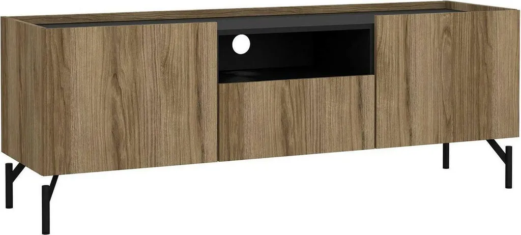 Banc TV en Bois Chêne Marron Duchi 147 cm avec Tiroir et Niches Ouvertes