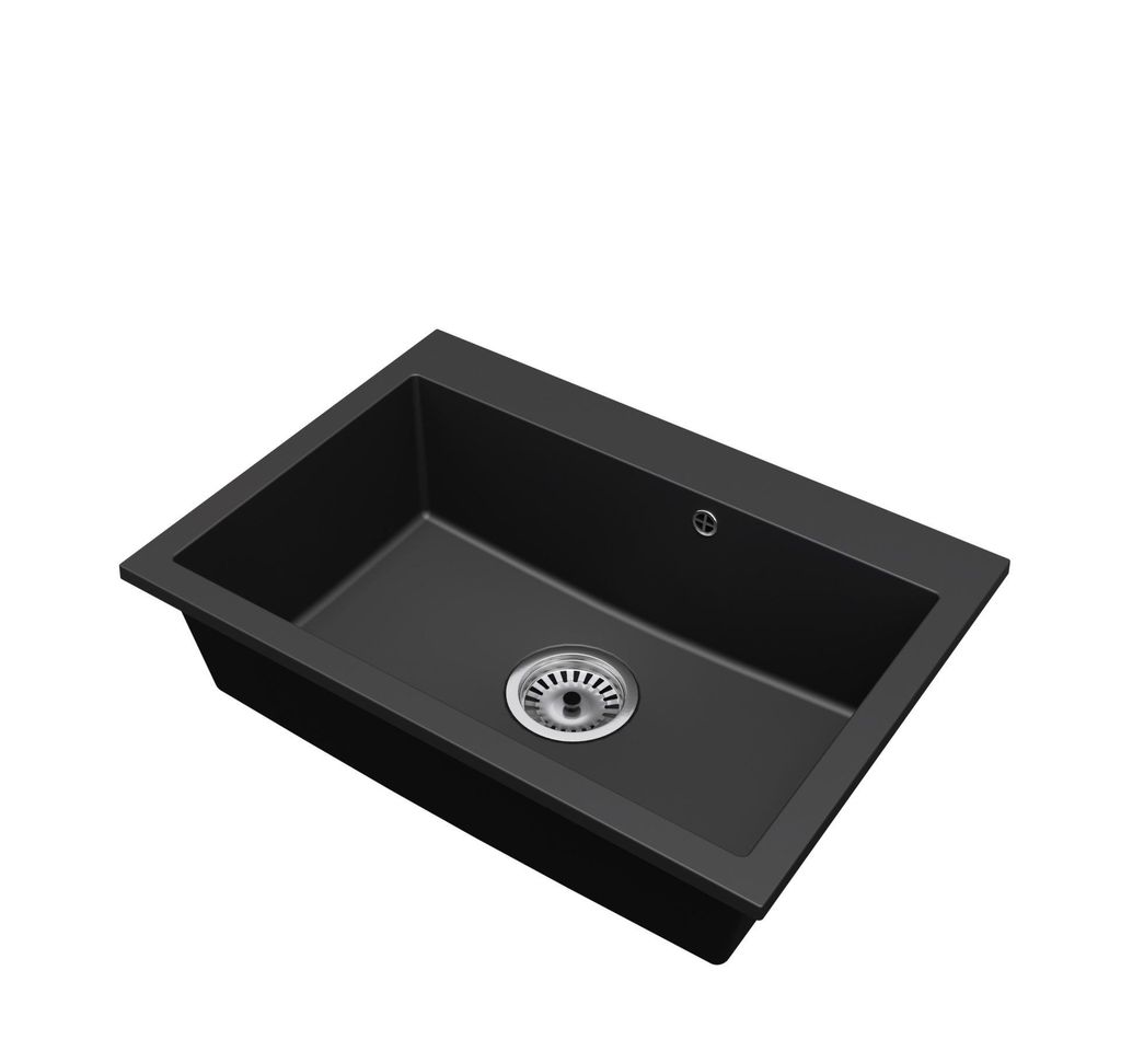 Granitspüle Einbecken Elite 70 – Schwarz – Siphon Chrom