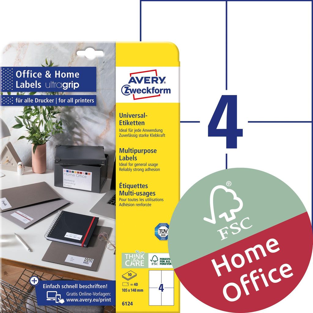 Avery Zweckform 6124 Étiquettes universelles, 105 x 148 mm, Image du produit 