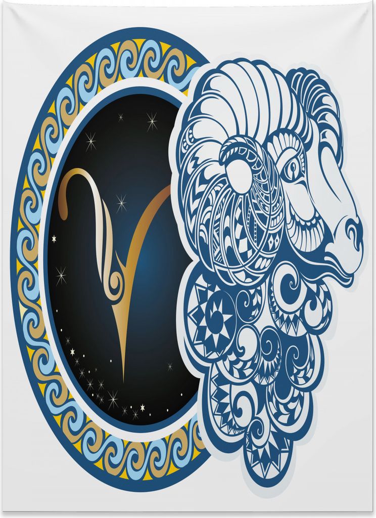 Abakuhaus Tierkreis Wandteppich, Astrologie-Widder-Zeichen aus Weiches Mikrofaser Stoff Kein Verblassen Klare Farben Waschbar, 110 x 150 cm, Mehrfa...