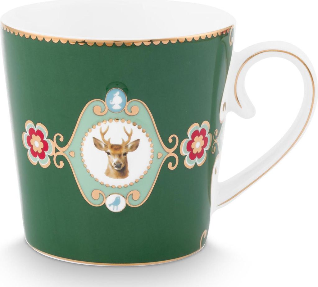 PIP STUDIO Love Birds Medaillon Hirsch Tasse dunkelgrün 0,3l