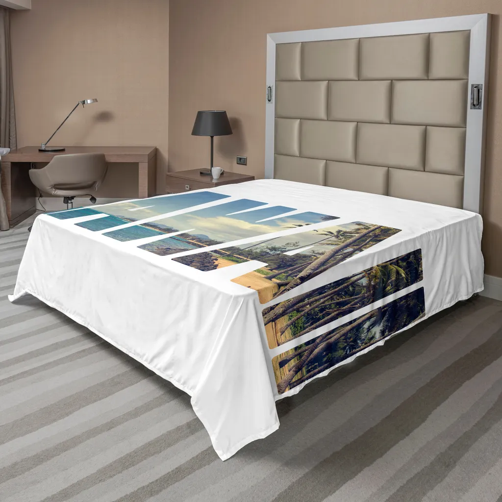 Drap de Lit Thème Voyage pour Décoration de Chambre Tropicale 275x260cm