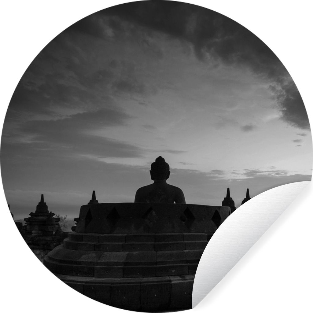 MuchoWow Runde Wandtattoo - Wandsticker Tapete Aufkleber Indonesien - Architektur - Schwarz und weiß Ø 50 cm Selbstklebend und Repositionierbar...