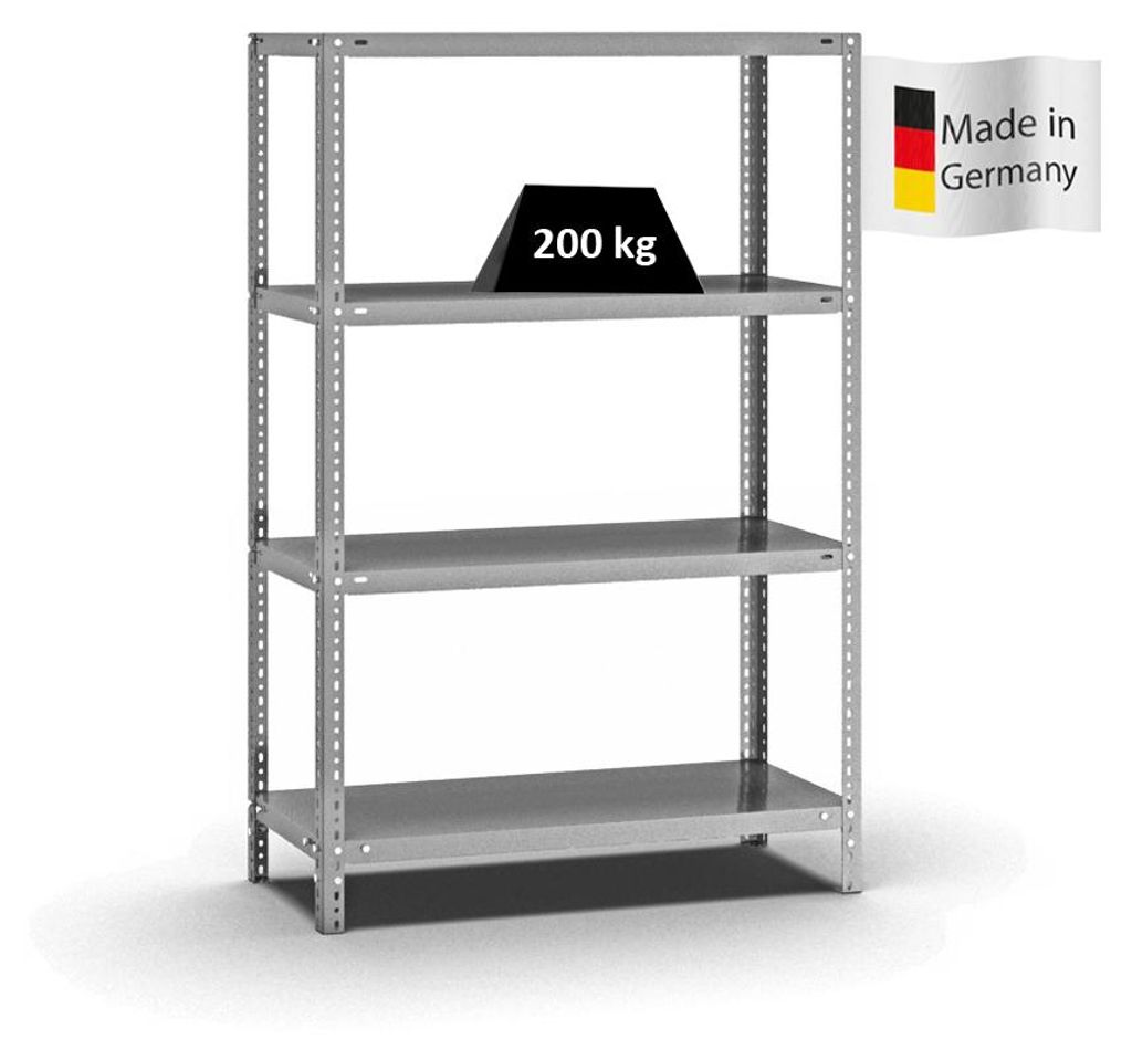 PROREGAL Fachbodenregal Schraubsystem MAGNUS Germany | HxBxT 150x100x40cm | 4 Ebenen | Fachlast 200 kg | Beidseitig nutzbar | Verzinkt