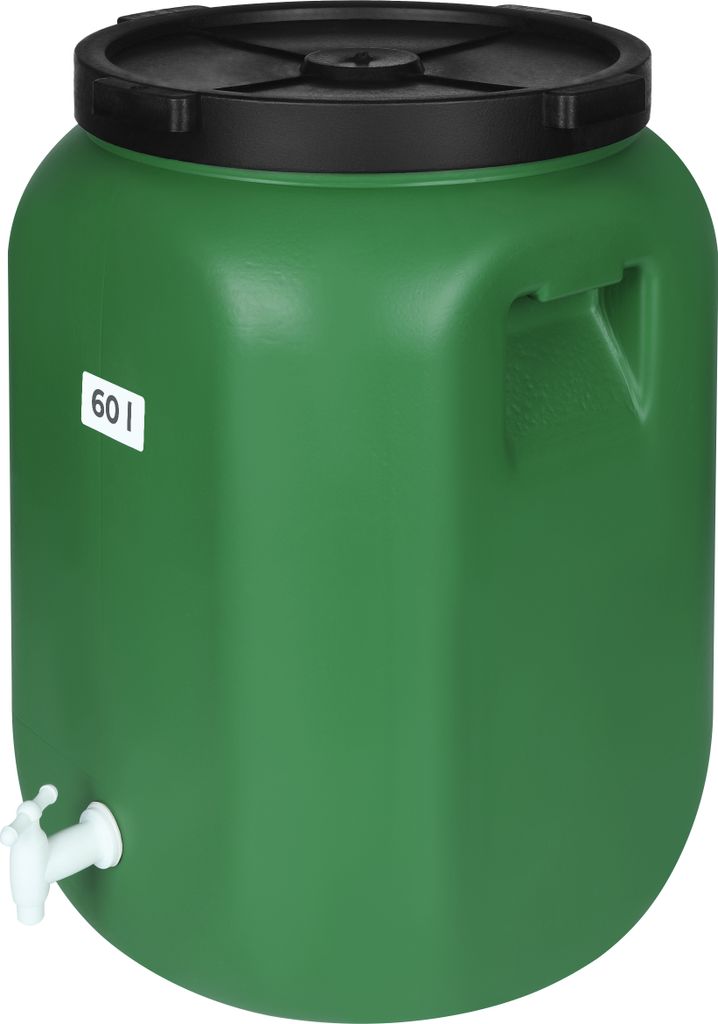 Weithalsfass Futtertonne Fasssilage Regen Fass Gepäcktonne 60 Liter mit Deckel Wasserhahn grün