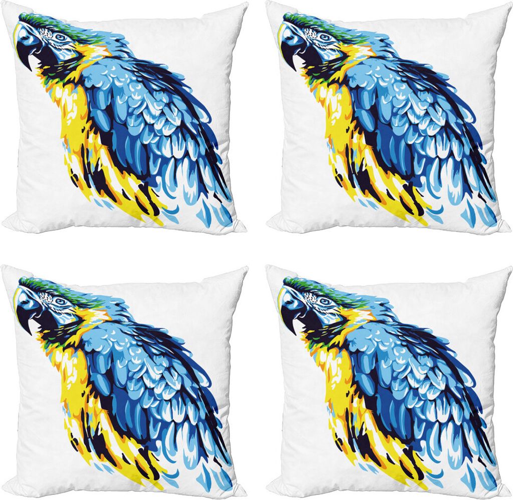ABAKUHAUS Tier Kissenbezug Set (4 Stück), Exotische Parrot Painting, Moderner Doppelseitiger Digitaldruck, 50 cm x 50 cm, Blassblau Marineblau