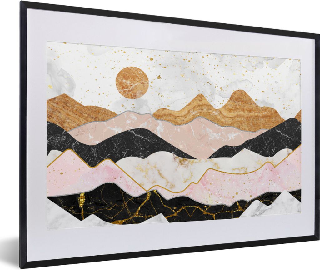MuchoWow Gerahmtes Poster Marmor - Gold - Pastell 60x40 cm - Poster mit Schwarzem Bilderrahmen Wandposter Rahmen Foto Bilder - Schlafzimmer - Pla...