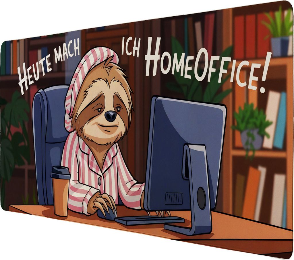 Faultier im Homeoffice Schreibtischunterlage 69x31cm XXL Mauspad