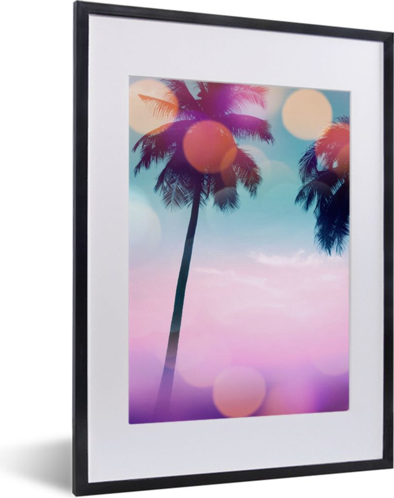 MuchoWow Gerahmtes Poster Sommer - Palmen - Himmel - Rosa 30x40 cm - Poster mit Schwarzem Bilderrahmen Wandposter Rahmen Foto Bilder - Wandposter...