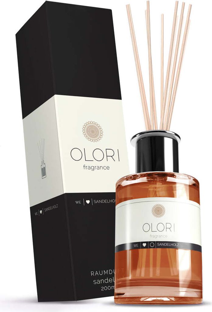 OLORI Raumduft Diffuser mit Stäbchen 200ml (Sandelholz)