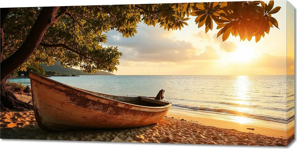 Tableau panoramique bateau 100x50 cm, toile tendue haute définition