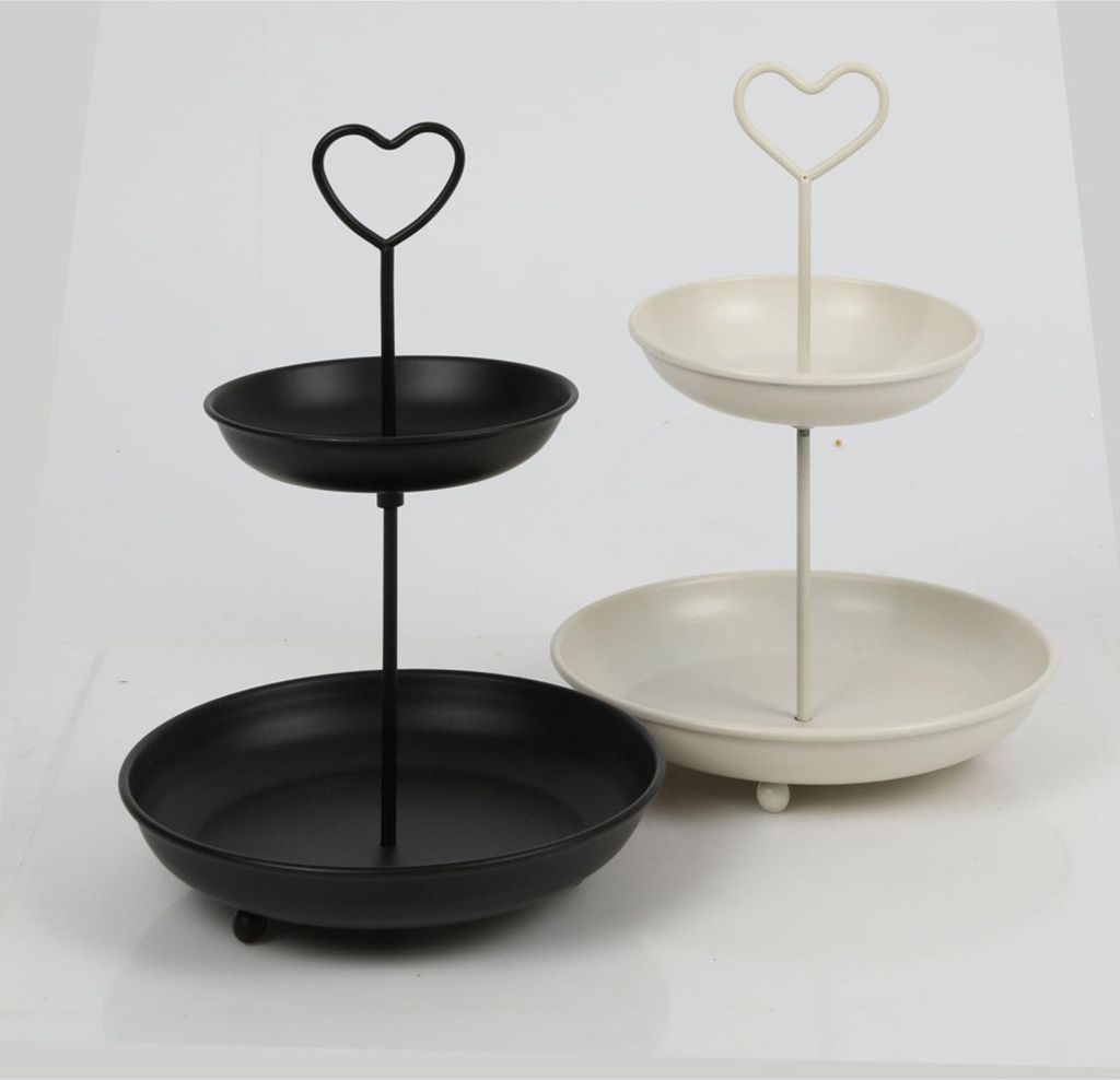 8x Etagere 2-stöckig Metall H 25 cm mit Herzgriff – dekorative Servieretagere in verschiedenen Farben, ideal für Gebäck Obst und Tischdekoration