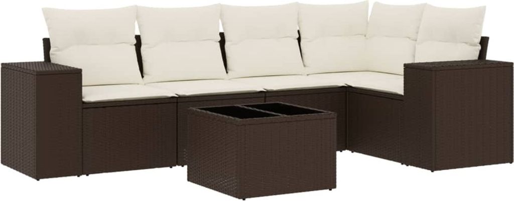 "SALE 2026" 6-tlg. Garten-Lounge-Set - elegantes Design - Sitzgruppe/Gartengarnitur - mit Kissen Braun Poly Rattan - Terassenmöbel DEMöbel143298