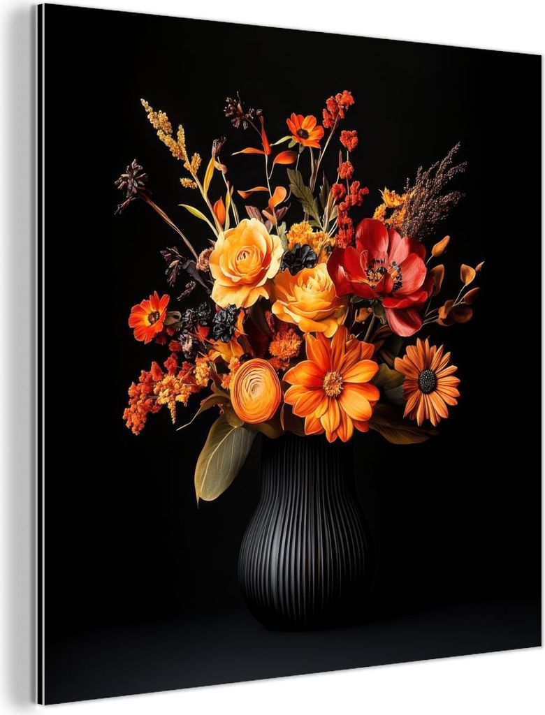 MuchoWow Wanddekoration Metall Metallbild Wandkunst 50x50 cm Herbst - Blumenstrauß - Orange MuchoWow Aluminium Gemälde - Alubild - Industrial
