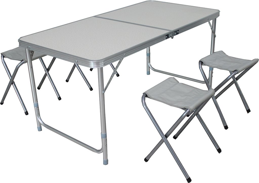 5 teiliges Alu Campingmöbel Set Outdoor Camping Tisch Tragegriff + 4 Klapphocker