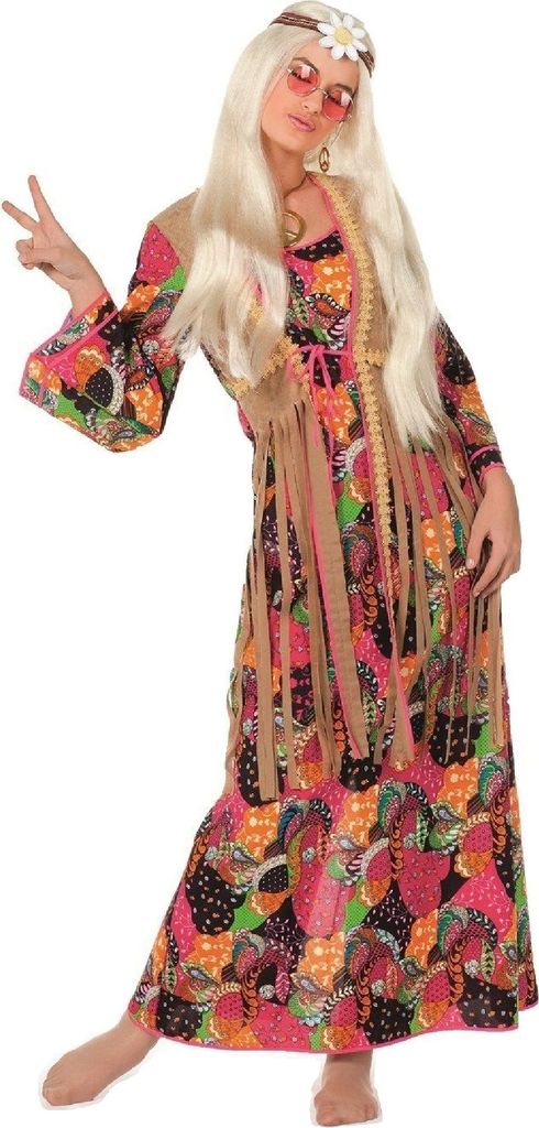 W4456-44 bunt Damen Hippie Kleid lang Partykostüm Gr.44