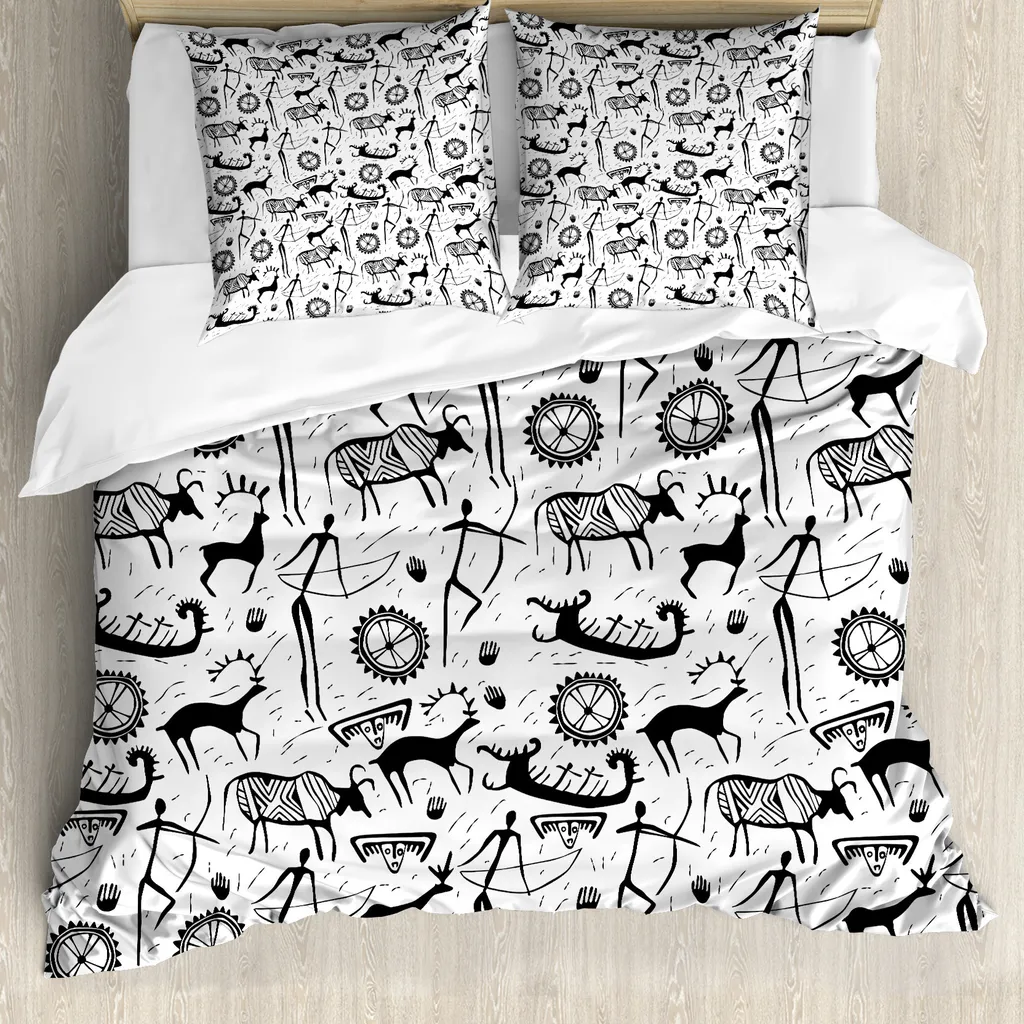 ABAKUHAUS Copripiumino Tribale 200x200: Set Anallergico Bianco e Nero