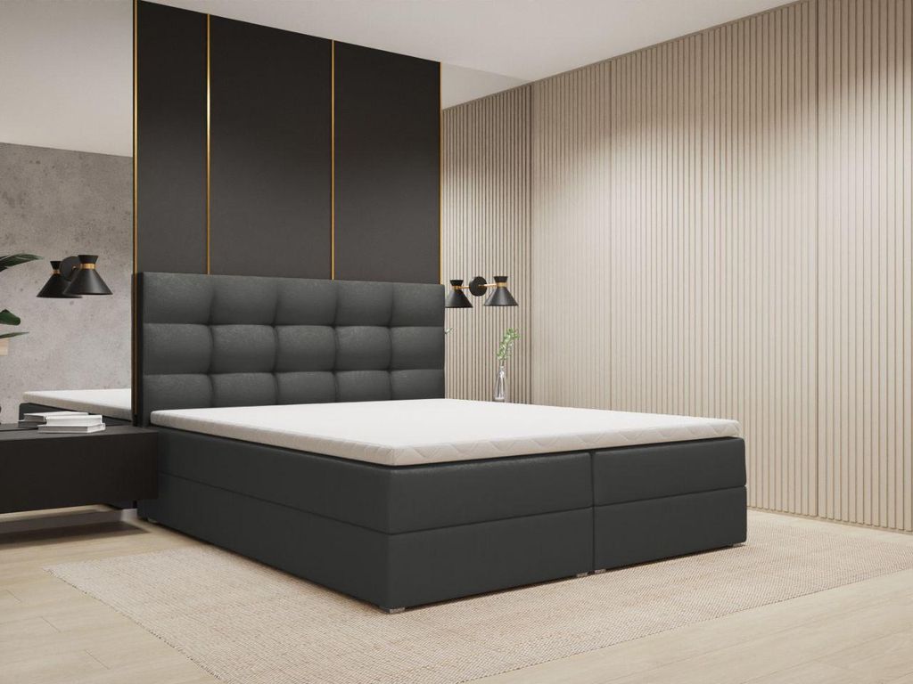 FurniDe24 Boxspringbett Piko 140x200 - Bett mit Matratze und Topper – Kontinentalbett mit Bettkasten und Matratze – Doppelbett Dunkelgrau (Kron...