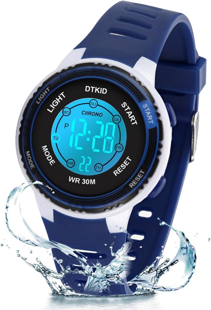 Digital Kinderuhr mit 7 Farben LED, 3 ATM wasserdicht, Produktbild 