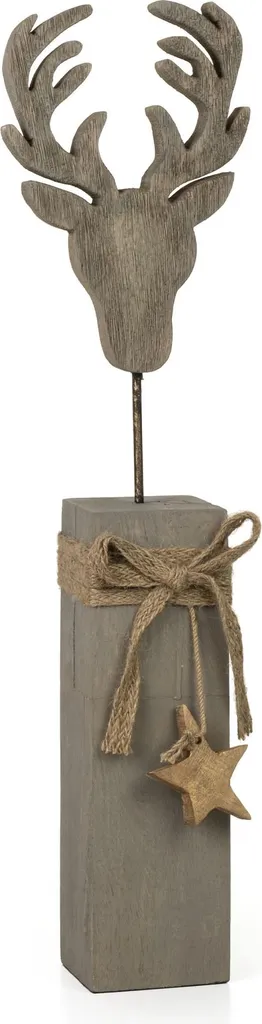 Tête de cerf sur socle en bois 65 cm en manguier sculpté main Noël