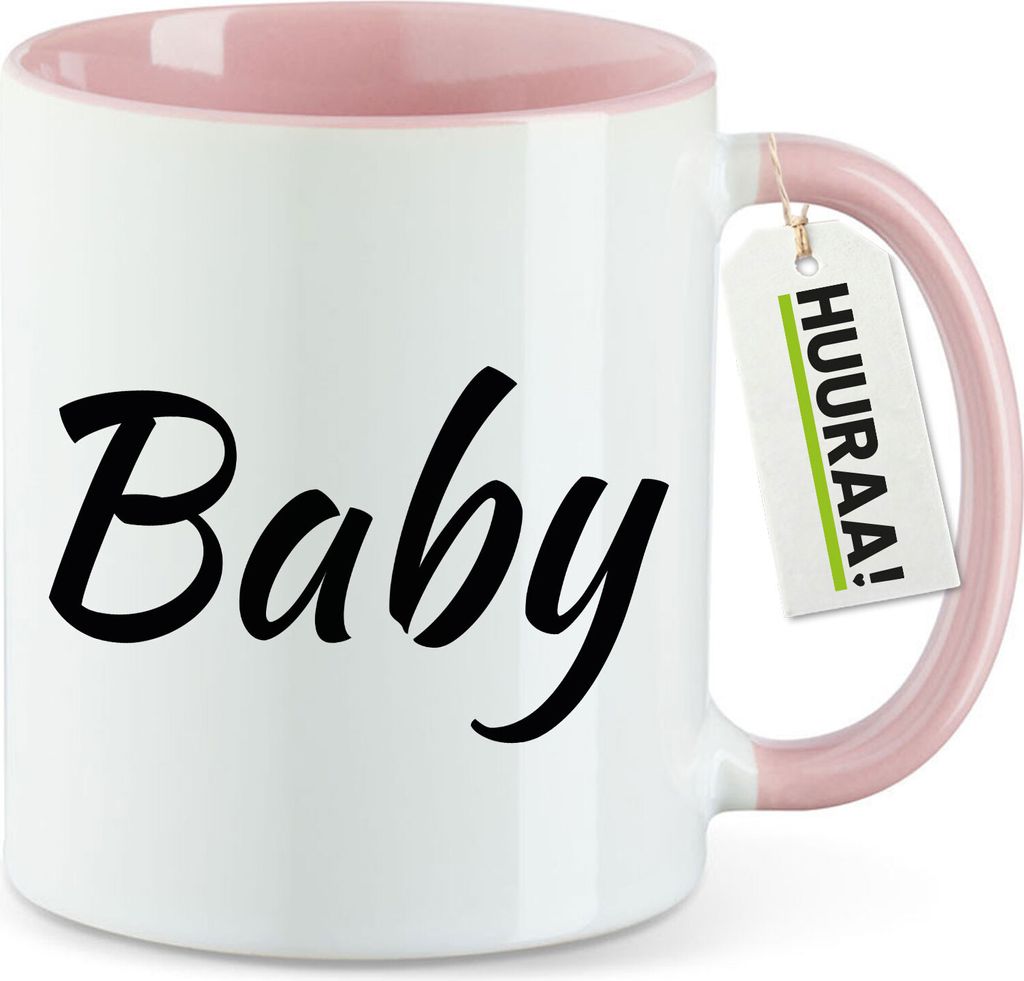 Huuraa Kaffeetasse Baby Schriftzug 330ml Rosa Keramik Kaffeebecher Geschenkidee