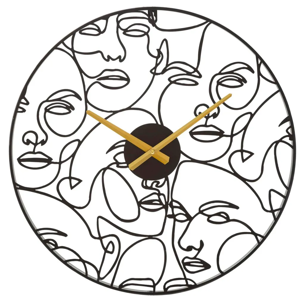 Horloge Murale Design Visages 50 cm Noire pour Salon Contemporain