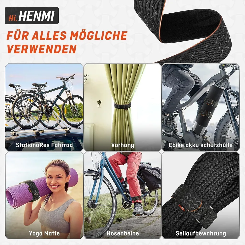 Sangles porte-vélos 70cm à scratch robuste - Fixation rapide réglable x4