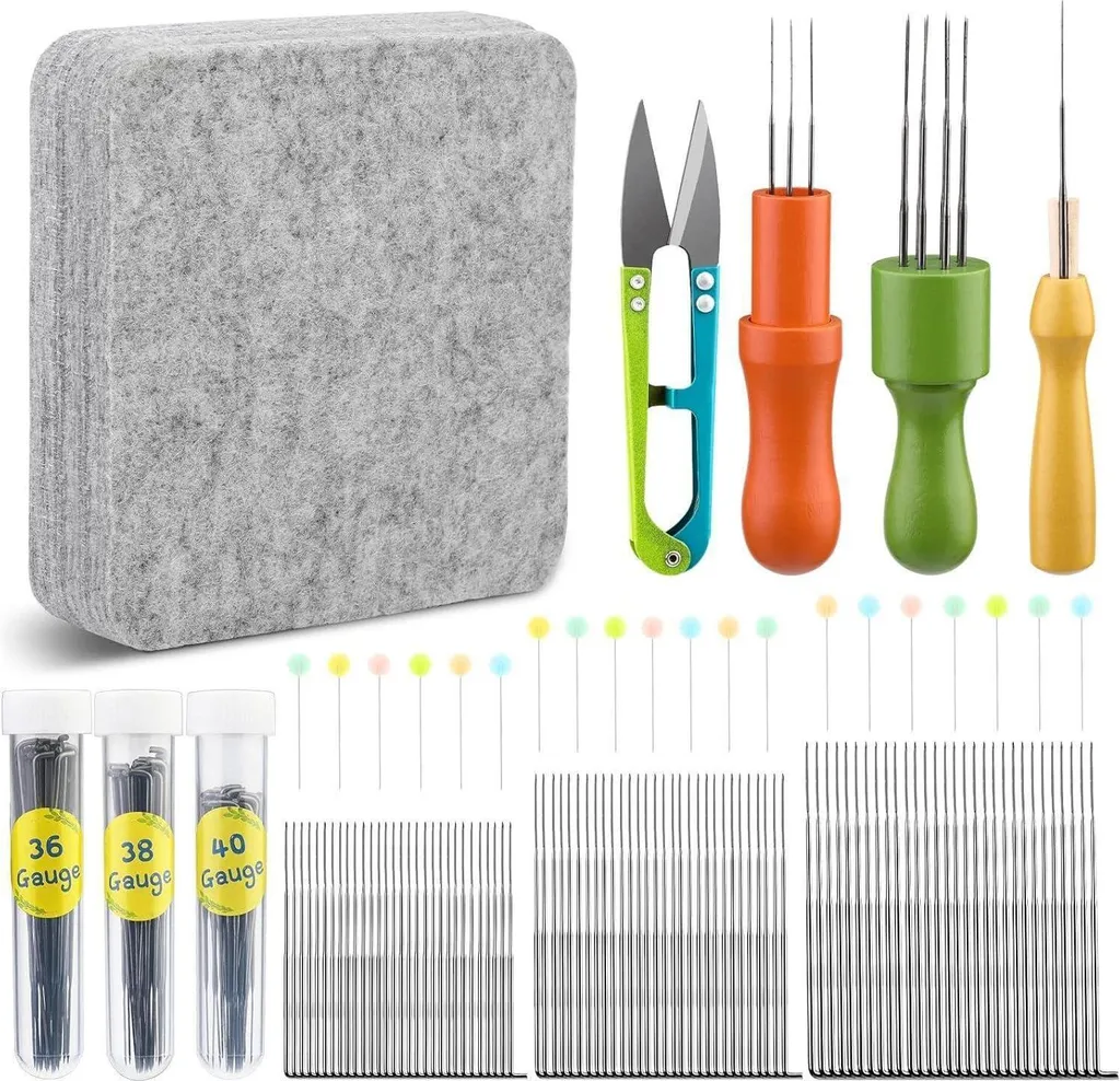 Outillage feutrage laine 121 pièces : 3 tailles d'aiguilles et pad de protection
