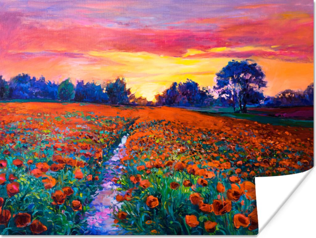 MuchoWow Poster Malerei - Natur - Blumen - Ölfarbe 80x60 cm - Kunst für zu Hause