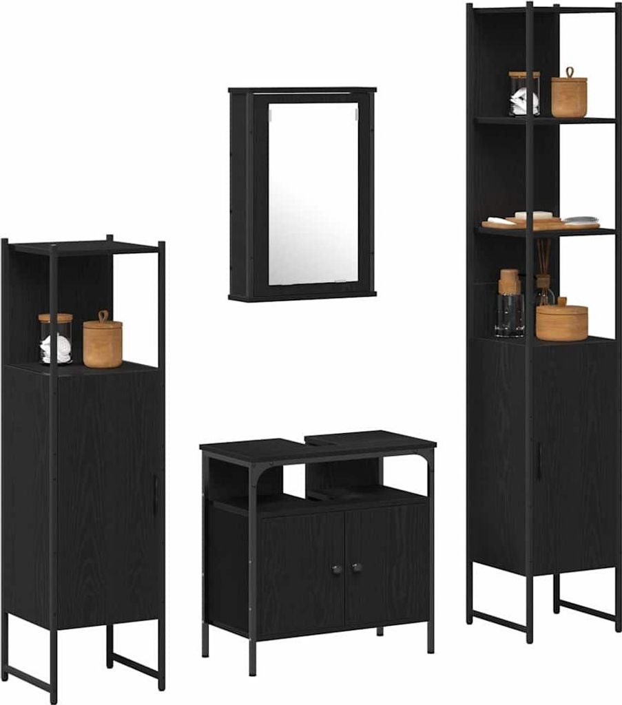 vidaXL Badezimmermöbel Set 4 pcs Schwarz Eichen-Optik Holzwerkstoff