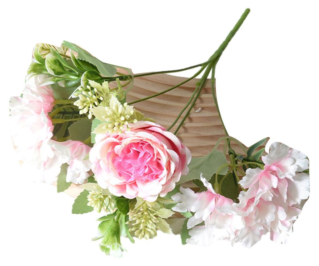 Gemischter künstlicher Blumenstrauß mit künstlichen Seidenrosen und Hortensienblüten mit Stiel, künstlicher Brautstrauß für Tischdekoration,...