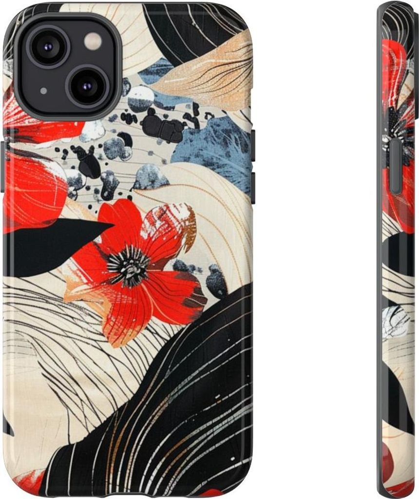 Rotes Blumenmuster im abstrakten Stil – Hülle Kompatibel mit iPhone 14 Plus