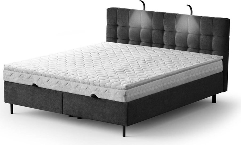 Boxspringbett - MUNA 180x200cm Bett mit Stauraum Schlafzimmer Ehebett (Black- Aston 18)